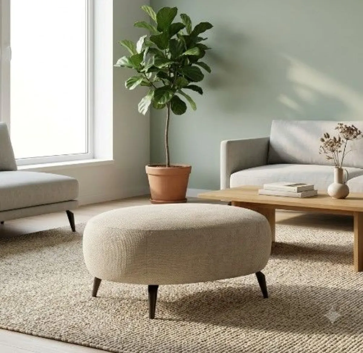 Verona Luxury Oval Pouffe – Large Bouclé 100x80 - Image 1