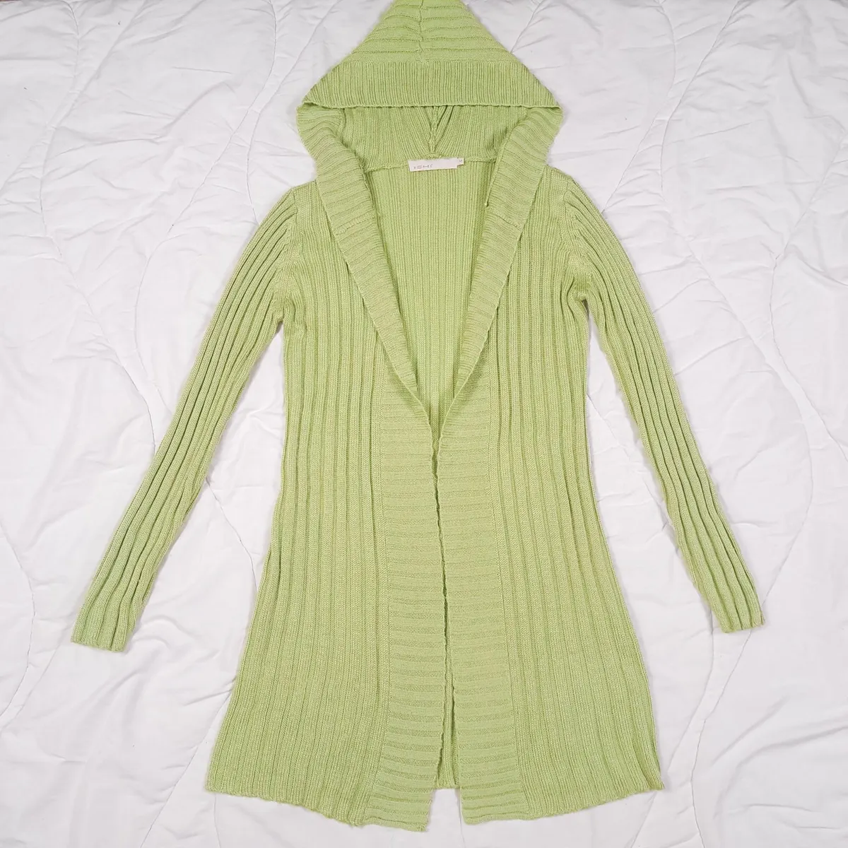 Ichi Lime Green Hooded Open Cardigan M - Image 1