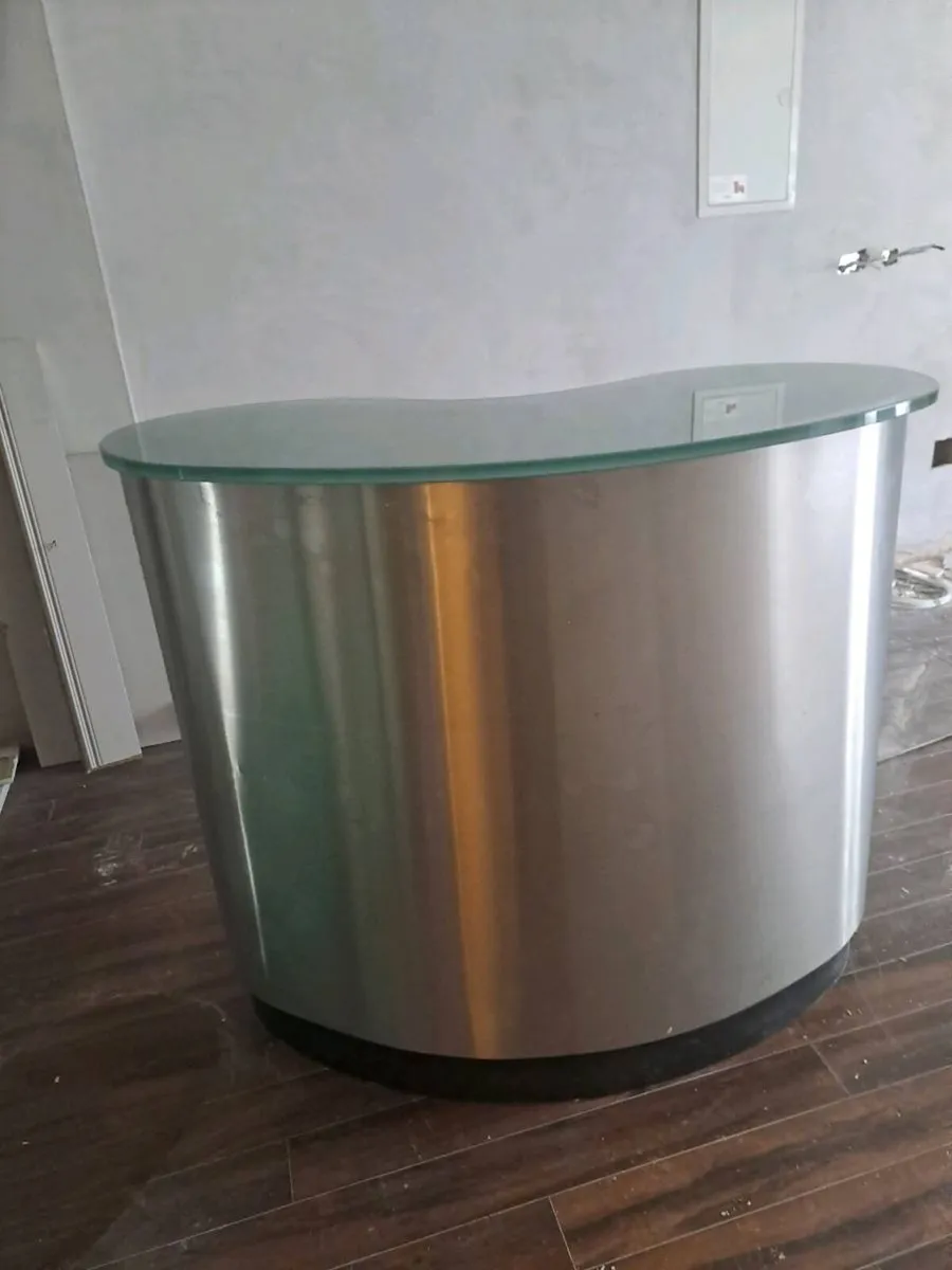 Modern Curved Stainless Steel Reception Desk - Image 1