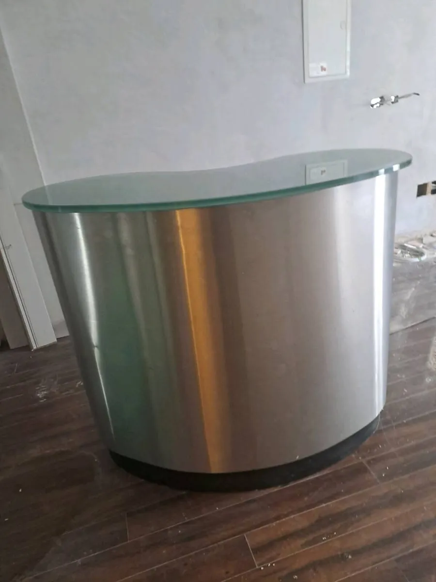 Modern Curved Stainless Steel Reception Desk - Image 2
