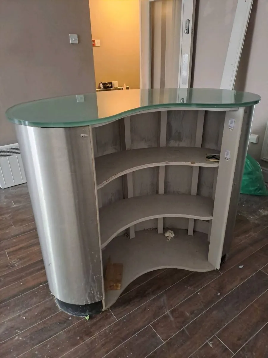 Modern Curved Stainless Steel Reception Desk - Image 4