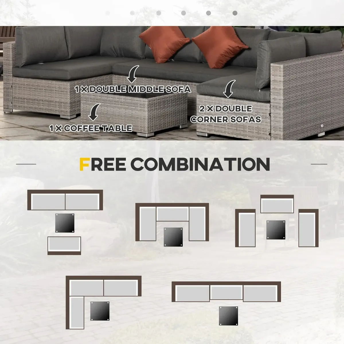 6 Seater Patio PE Rattan Wicker Sofa Set, Outdoor - Image 3