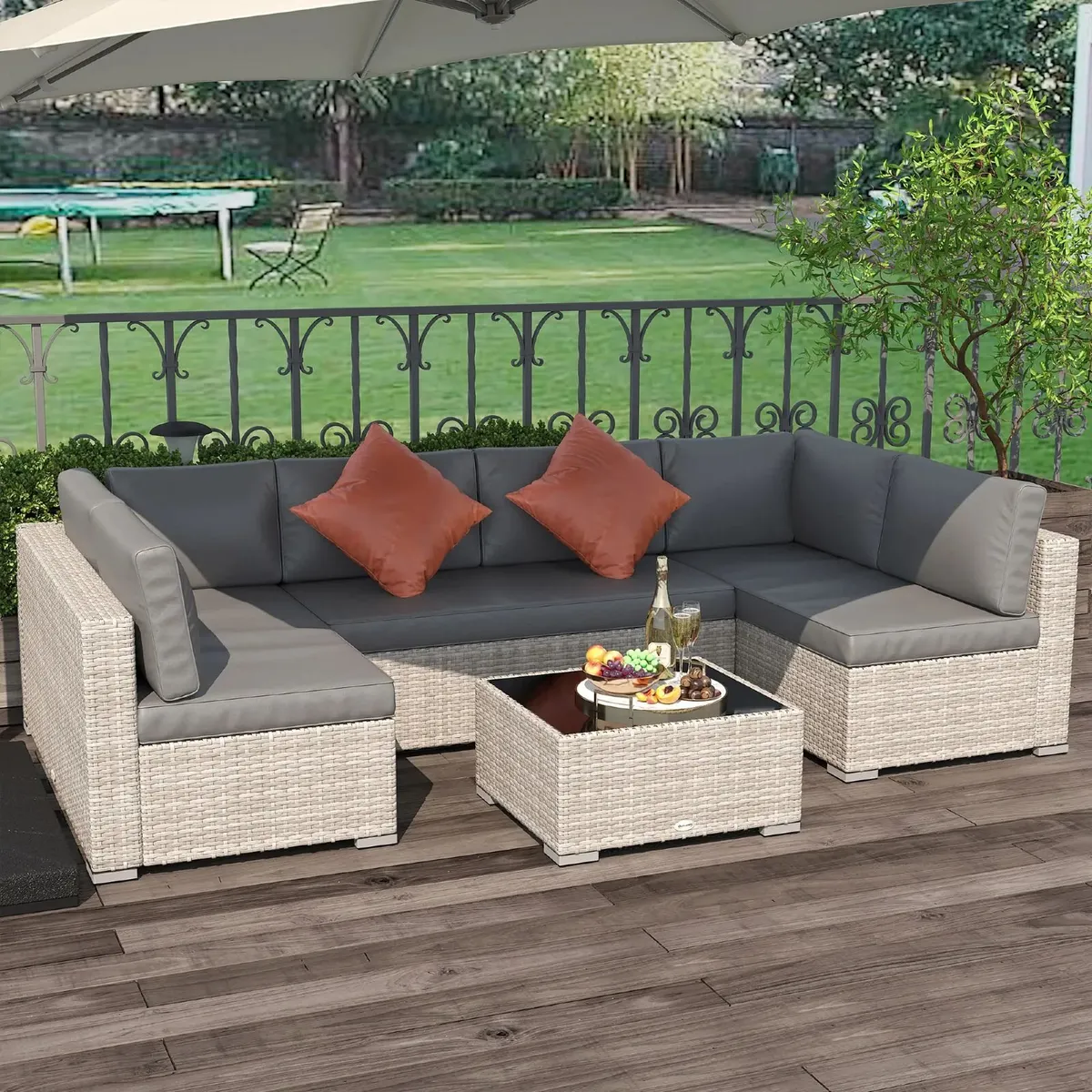 6 Seater Patio PE Rattan Wicker Sofa Set, Outdoor - Image 4