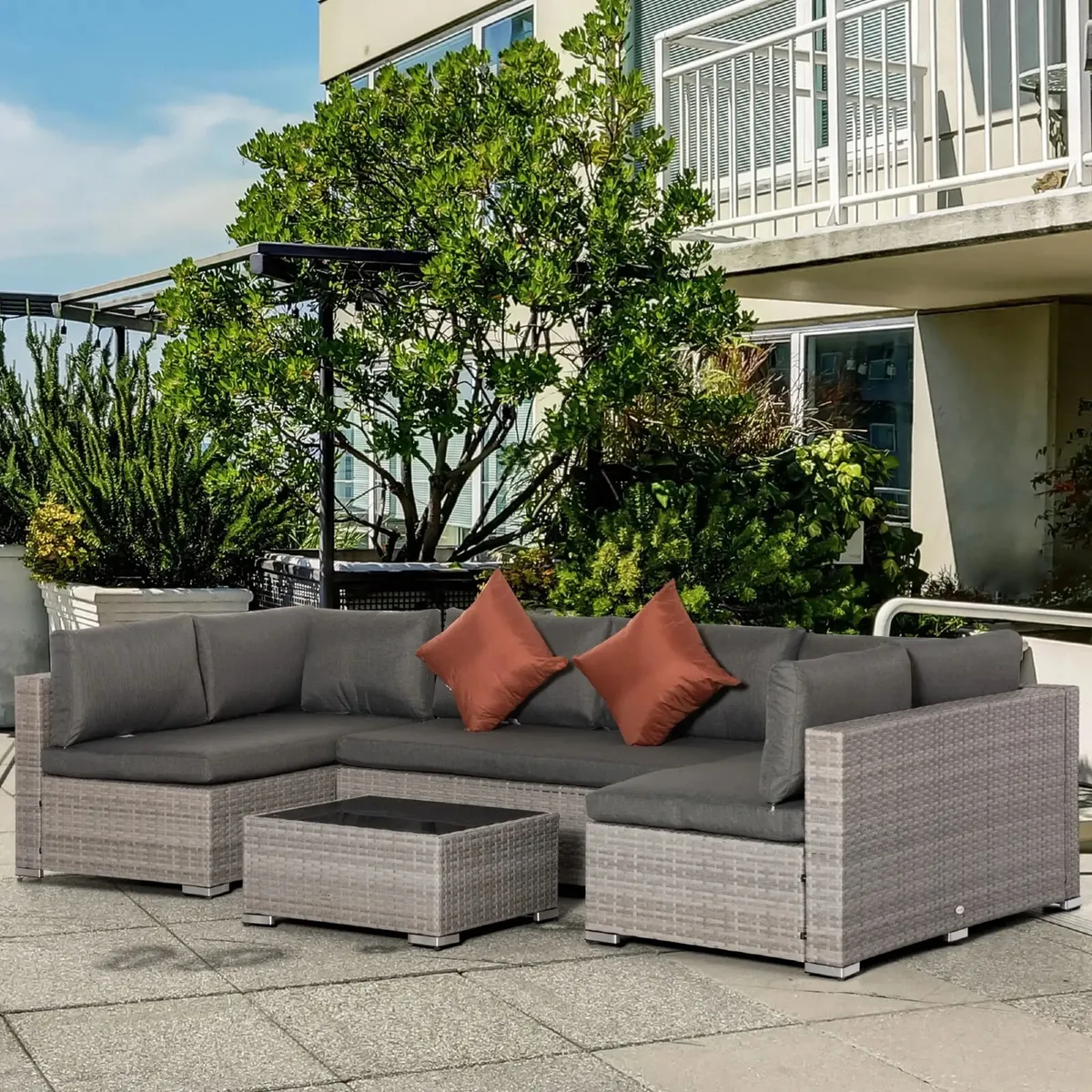 6 Seater Patio PE Rattan Wicker Sofa Set, Outdoor - Image 1