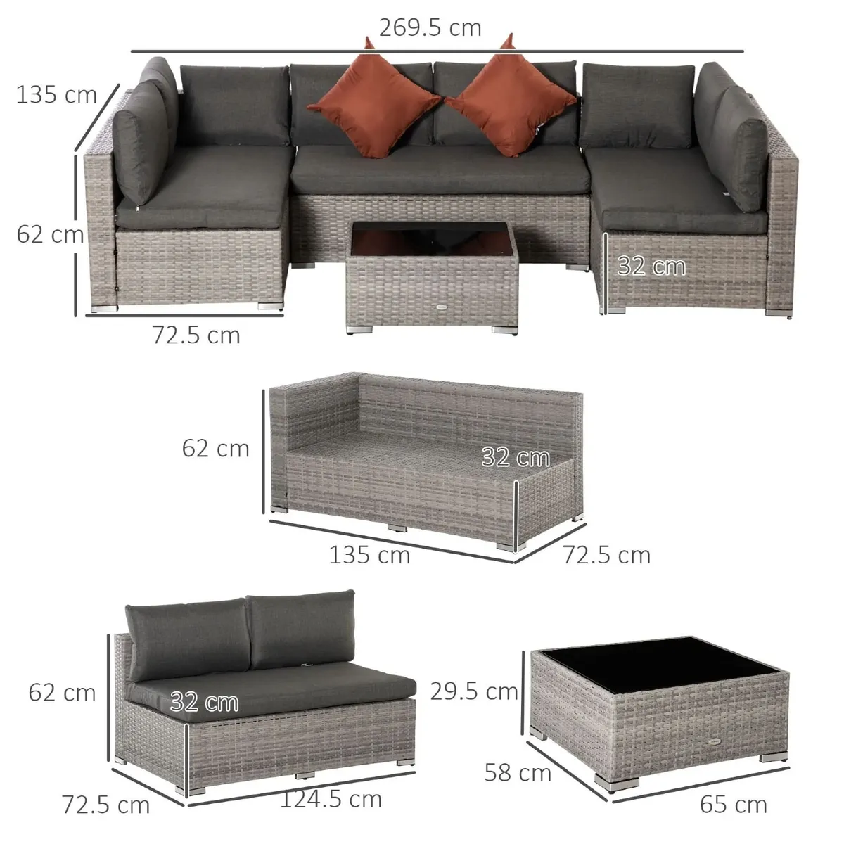6 Seater Patio PE Rattan Wicker Sofa Set, Outdoor - Image 2