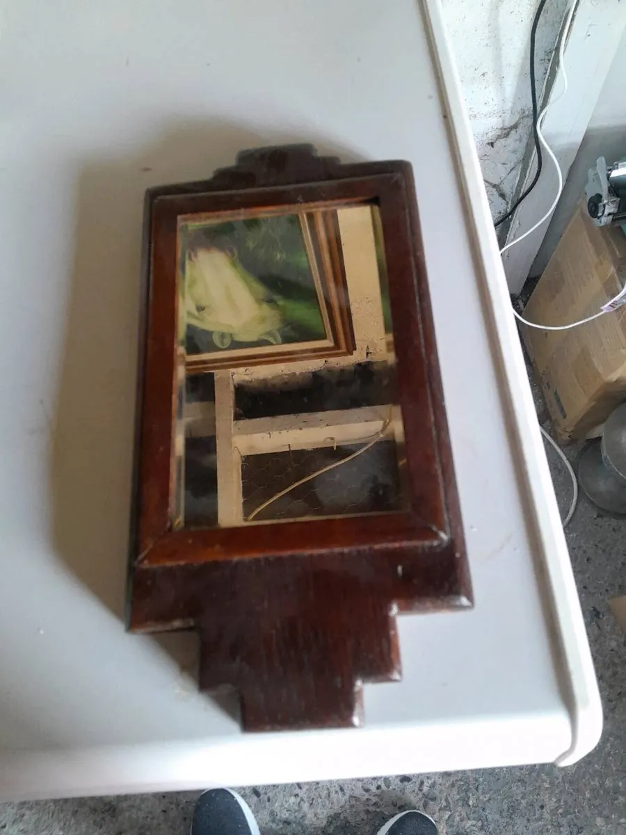 Antique  small believed edge oak framed mirror - Image 1