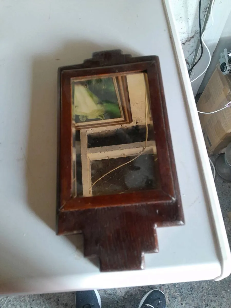 Antique  small believed edge oak framed mirror - Image 2