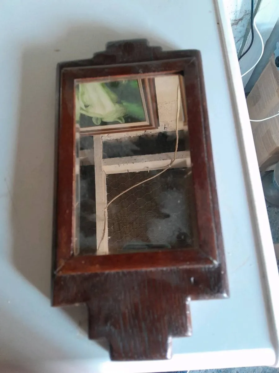 Antique  small believed edge oak framed mirror - Image 4