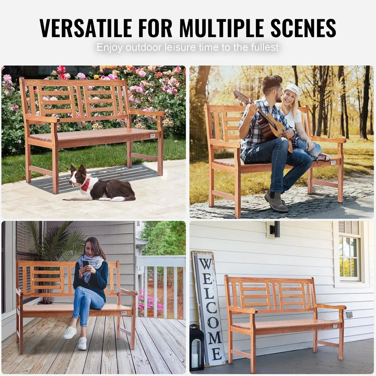 Outdoor Wood Garden Bench Patio Yard Porch Bench - Image 2