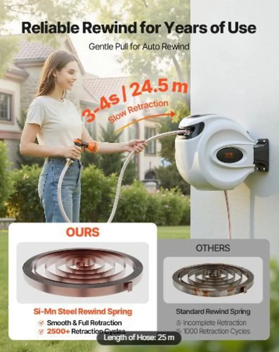 Retractable Hose Reel Water Hose Reel 25m x 1.3cm - Image 3