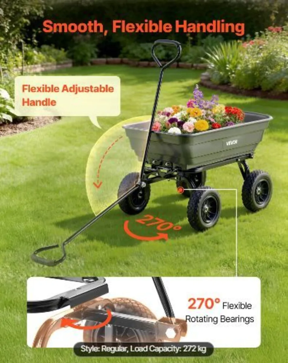 Garden Dump Cart, 272 kg Poly Dump Cart - Image 1