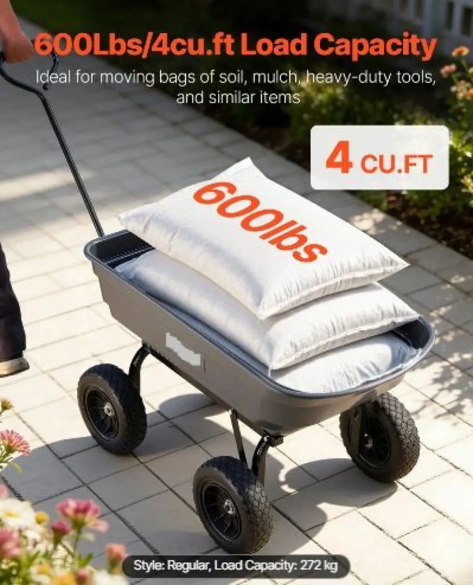 Garden Dump Cart, 272 kg Poly Dump Cart - Image 2