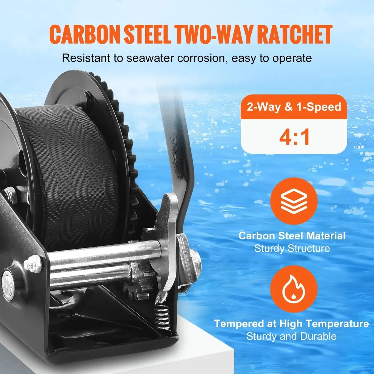 Hand Winch, 544.3 kg Pulling Capacity, Boat Traile - Image 2