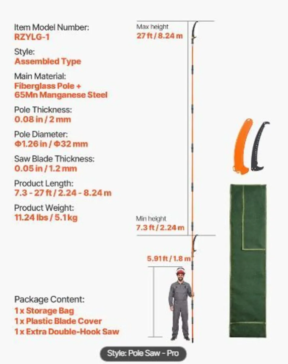 Manual Pole Saw, 2.2 - 8.2 m Extendable - Image 2