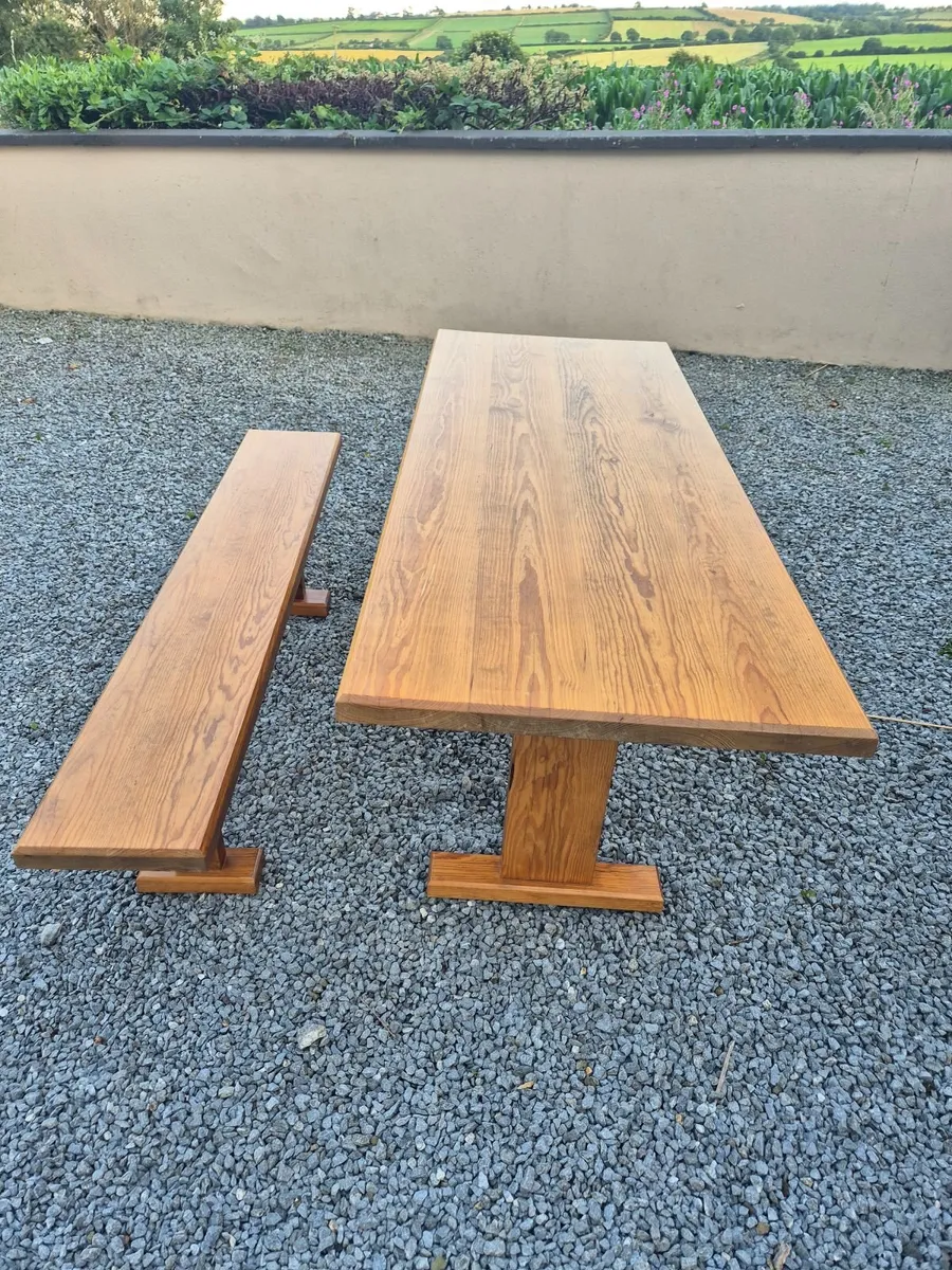 Solid Oak table and matching bench - Image 1