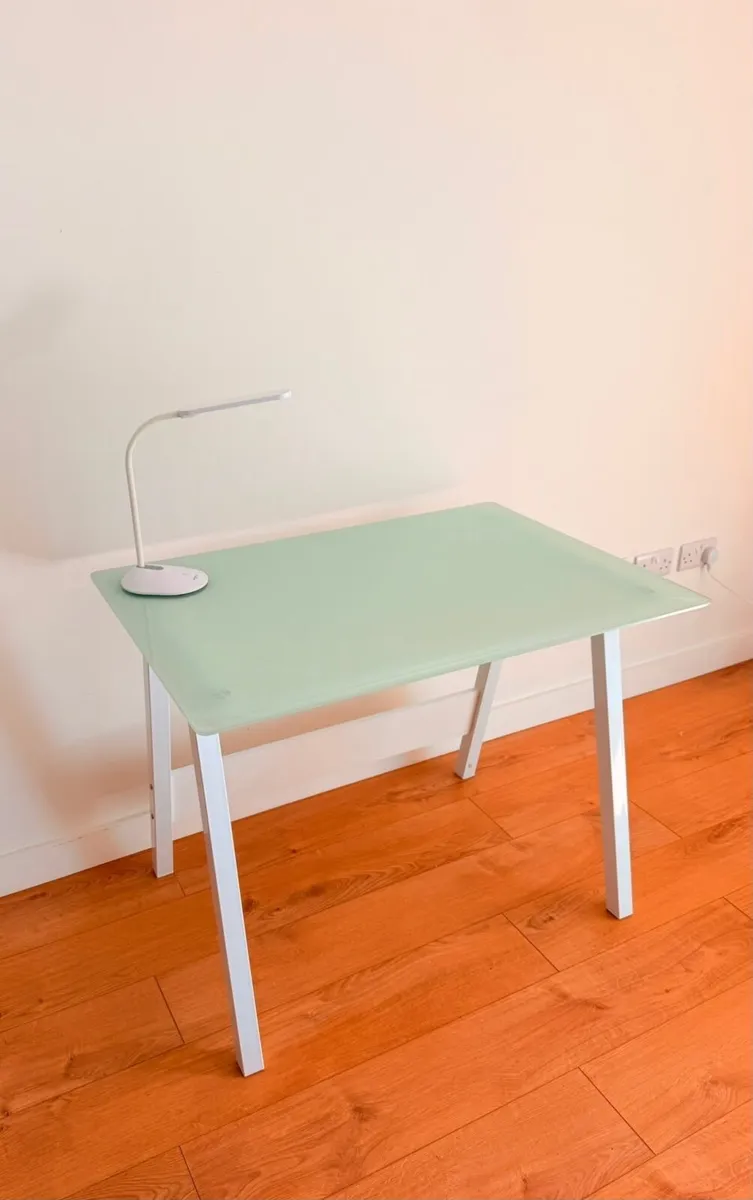 Glass Desk 100x70cm + LED Desk Lamp - Image 1