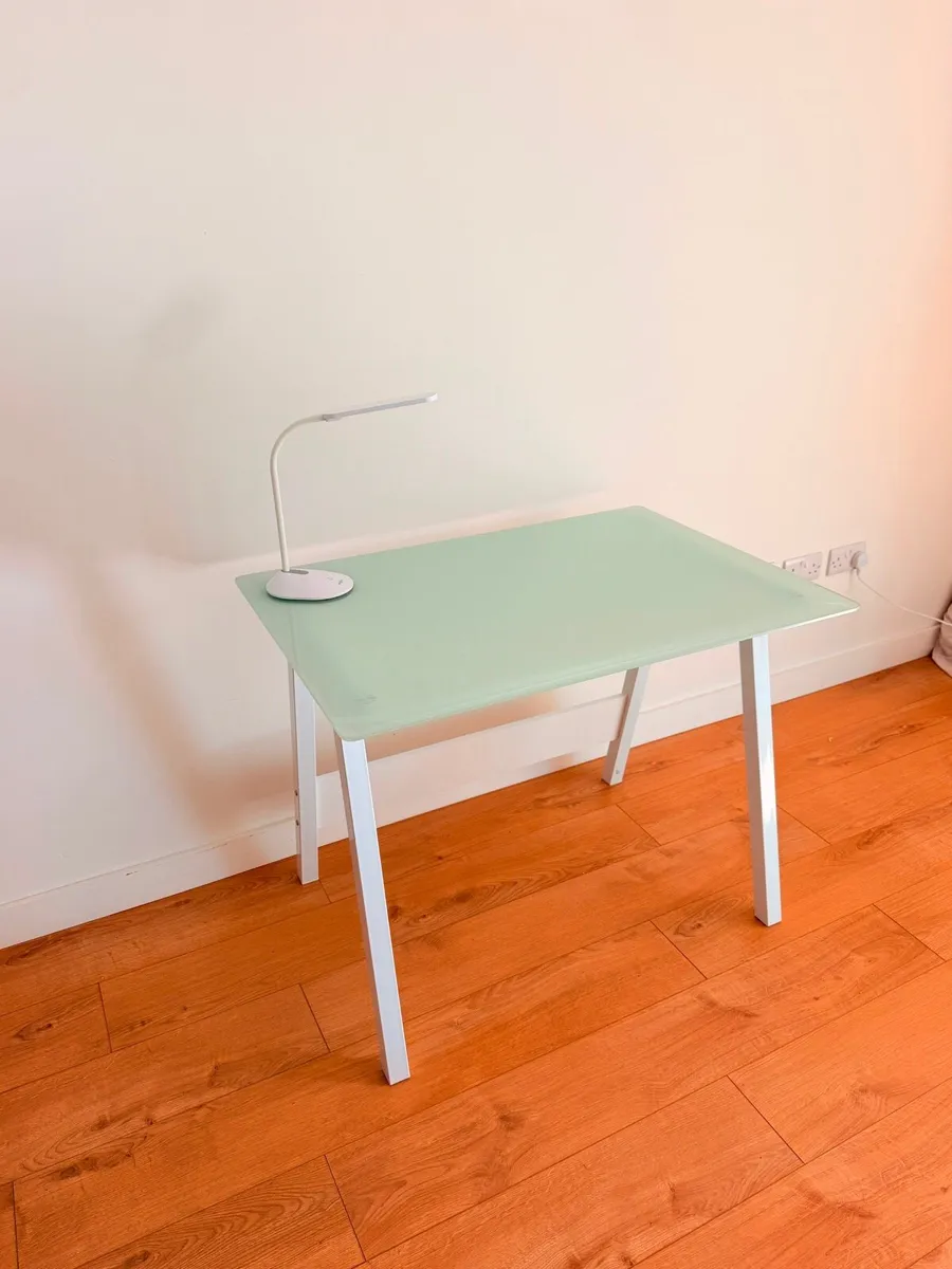 Glass Desk 100x70cm + LED Desk Lamp - Image 2