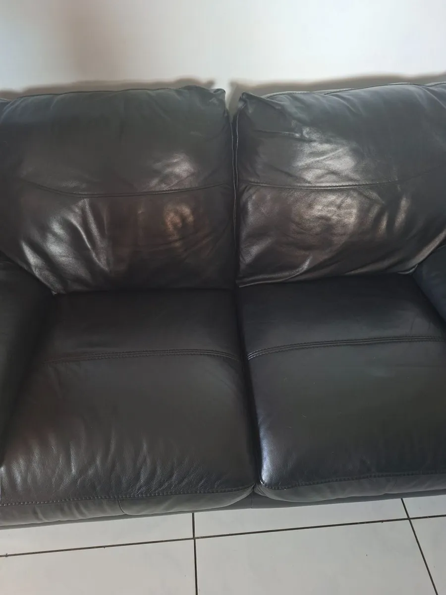 Genuine black leather 3 seater sofa - Image 3