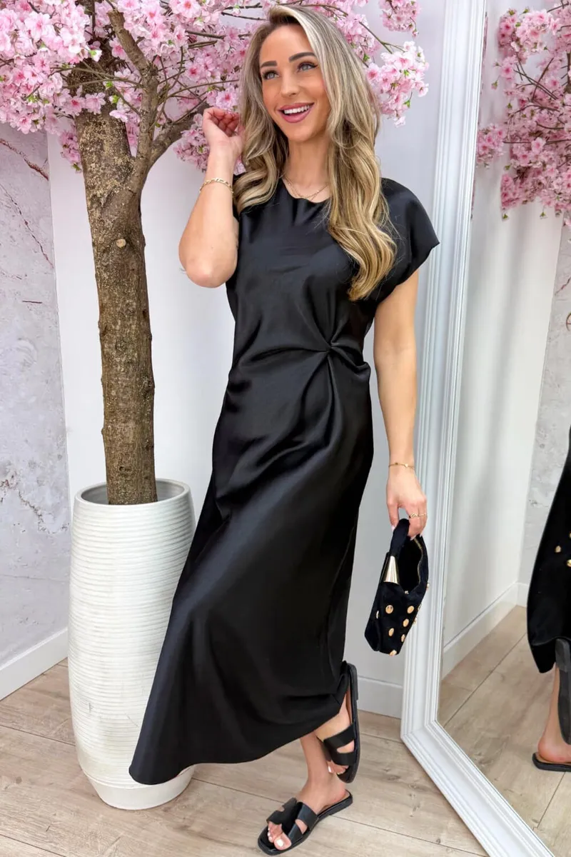 New The Edit Satin Black Dress: Size 10 with ruche - Image 2