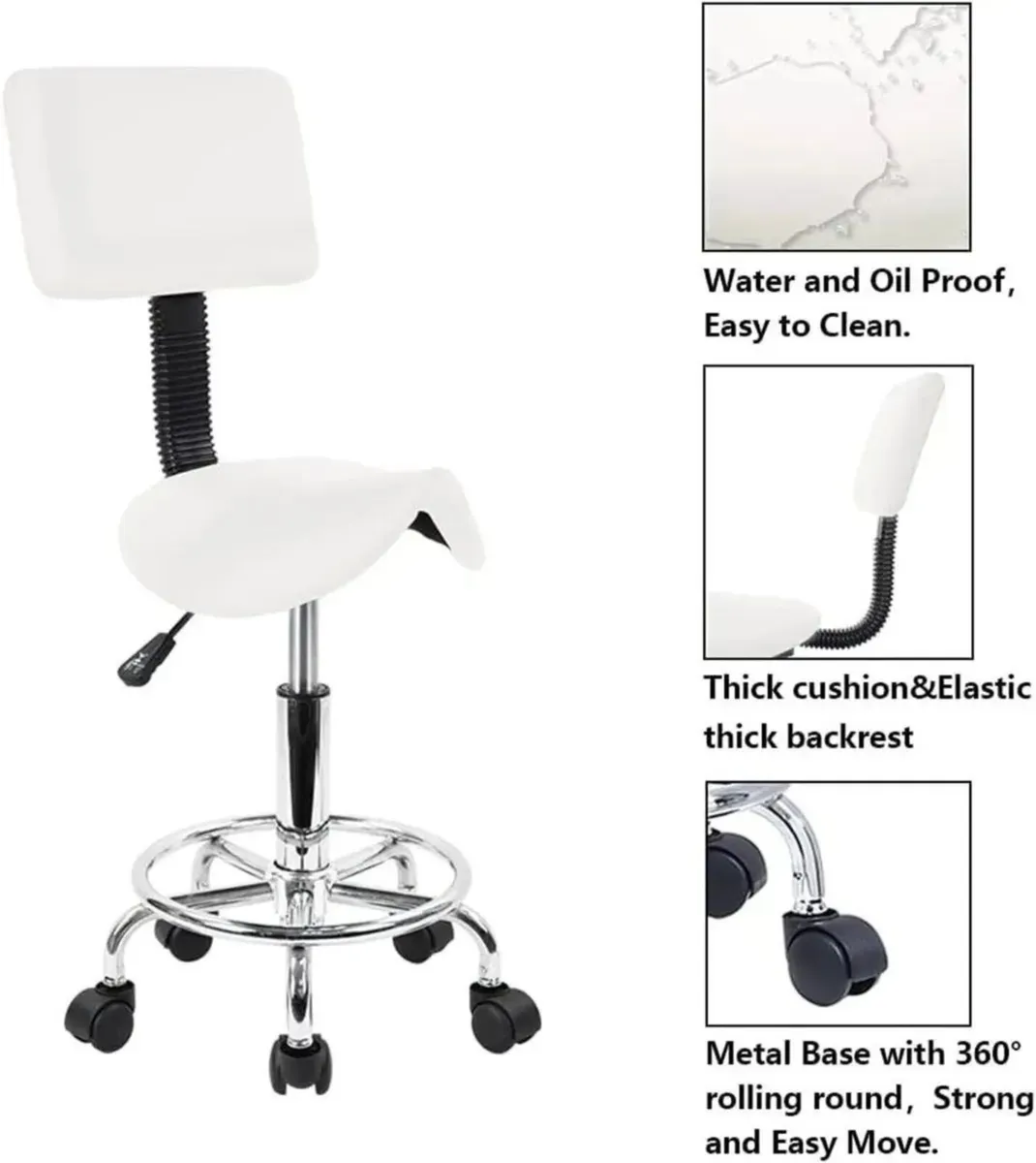 Saddle Stool PU Leather Swivel with Foot Rest - Image 1