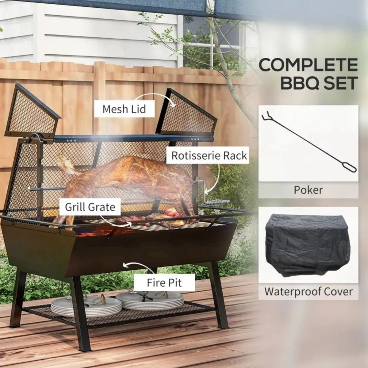 Outsunny 3-in-1 Barbecue Grill, Rotisserie Roaster