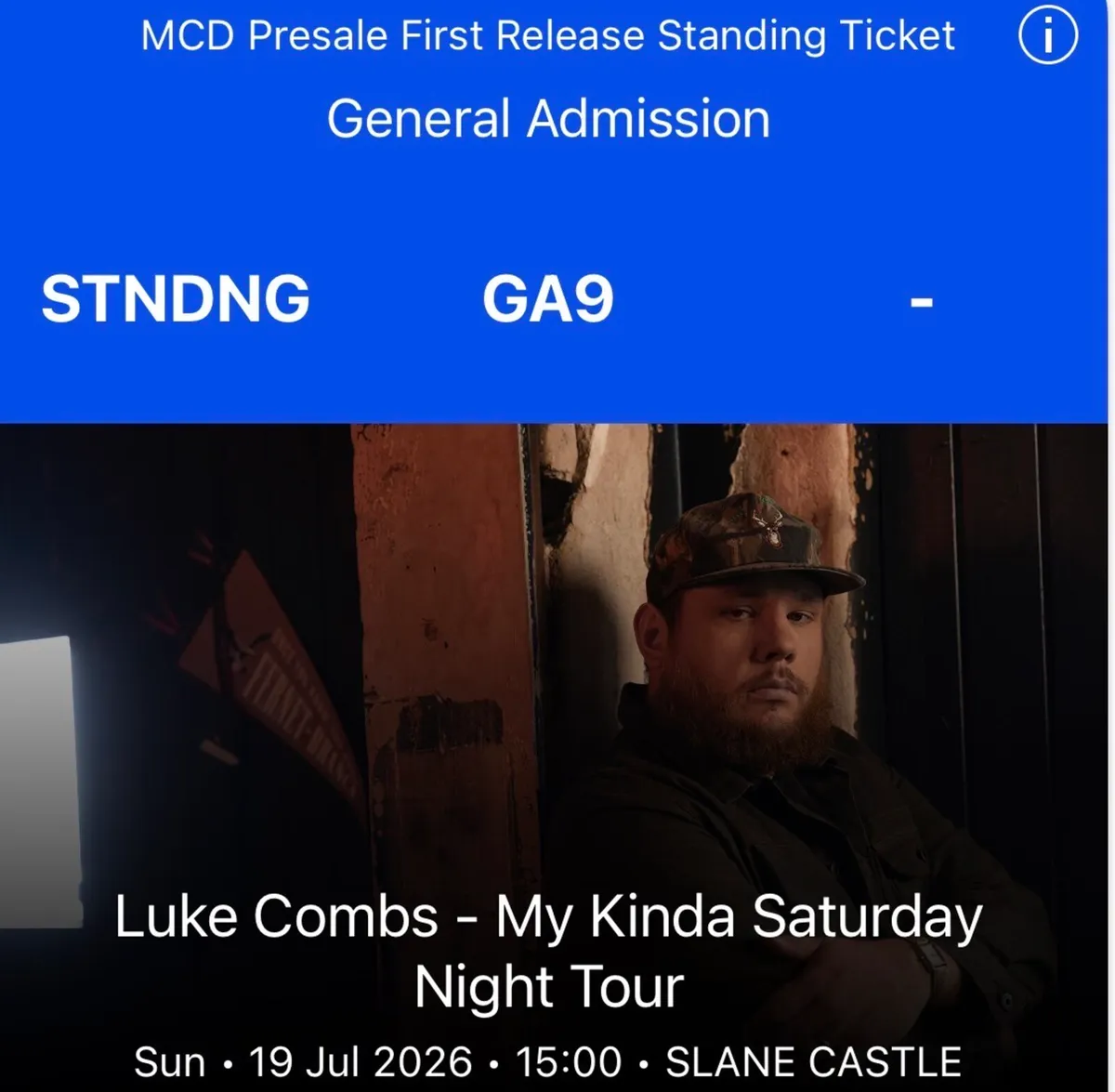 Luke Combs SLANE CASTLE Sunday 19th July 2026