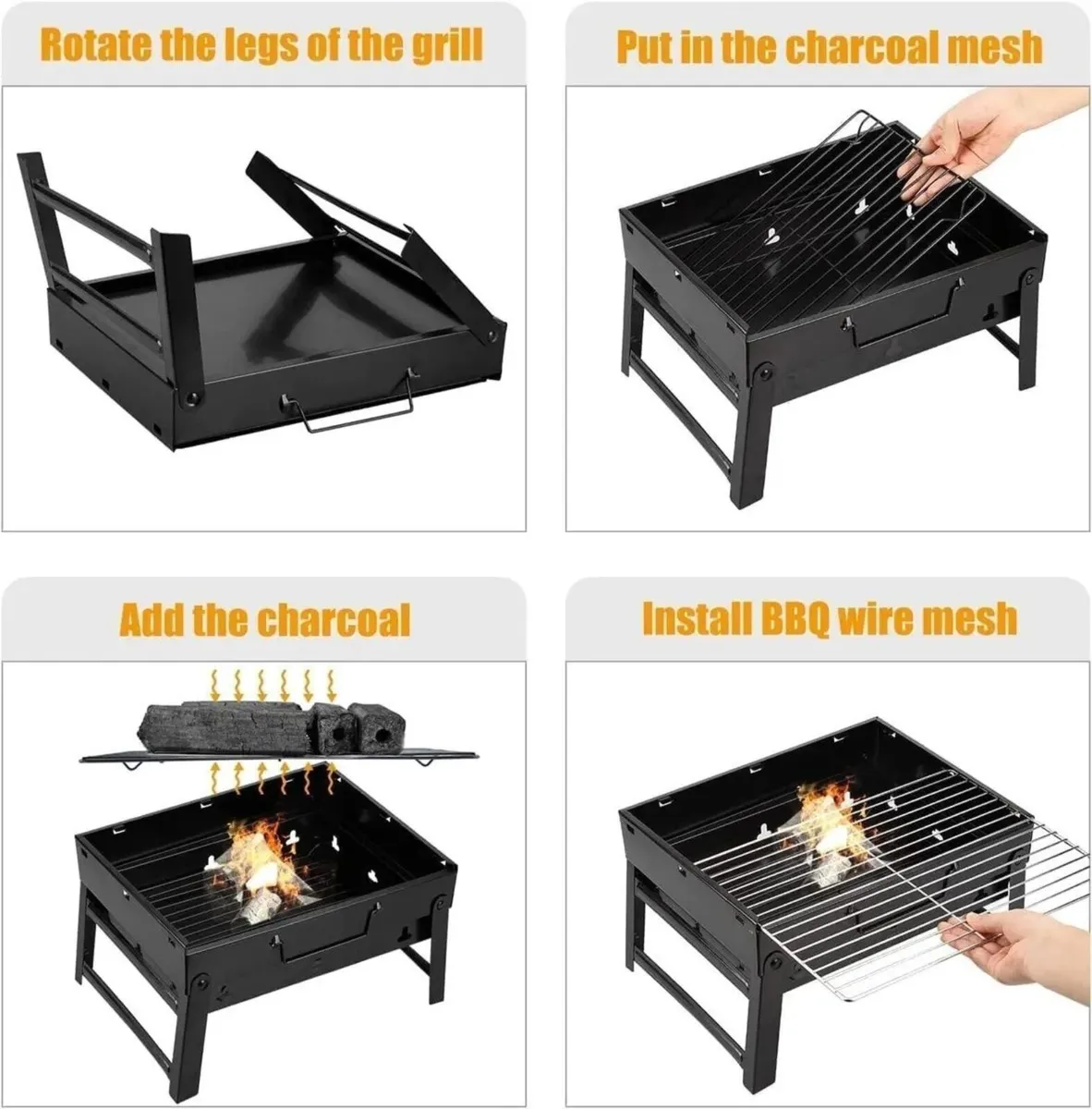 BBQ Charcoal Grill Folding Portable 20.47x11.61in - Image 4
