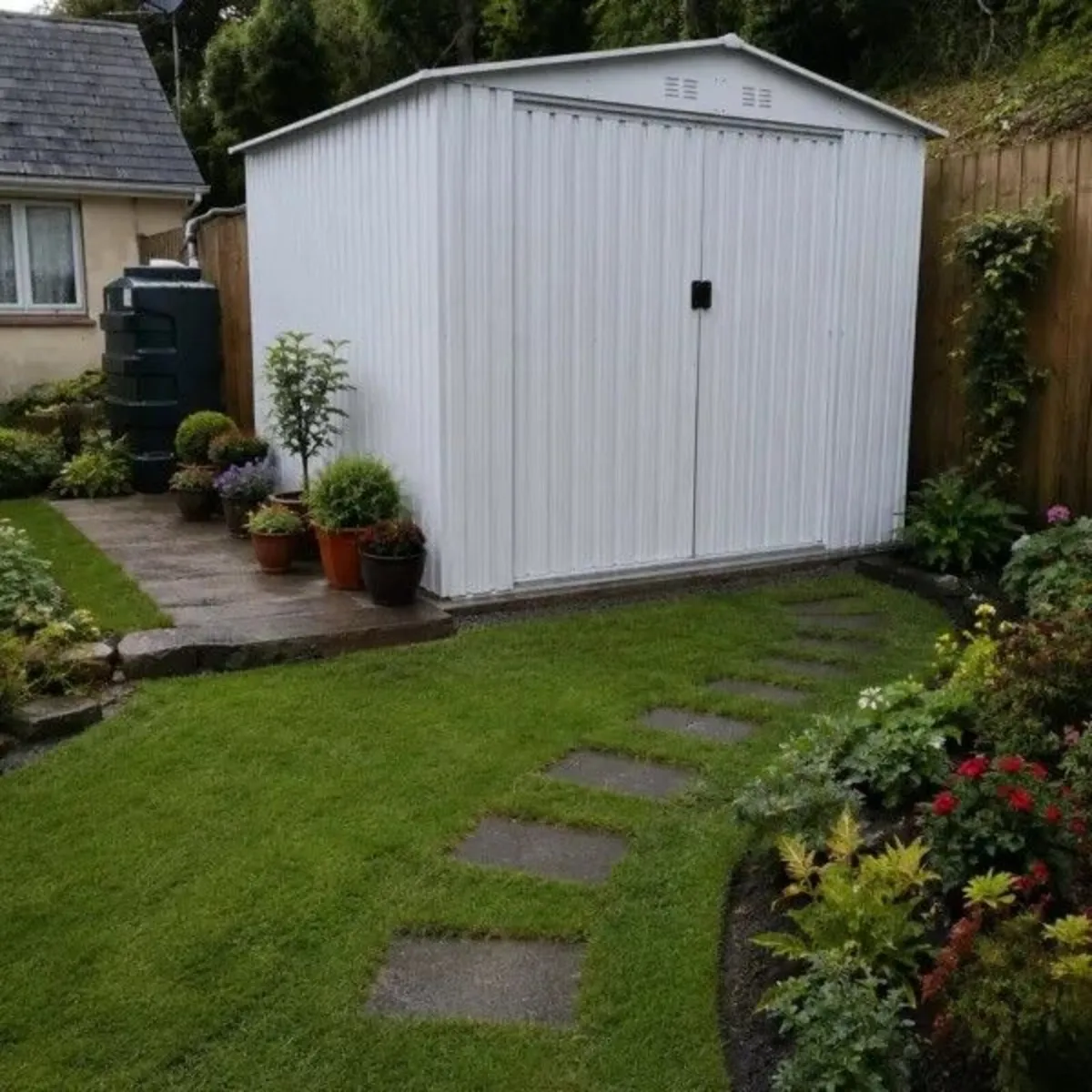 Metal 8x10FT Garden Shed – White - Image 1