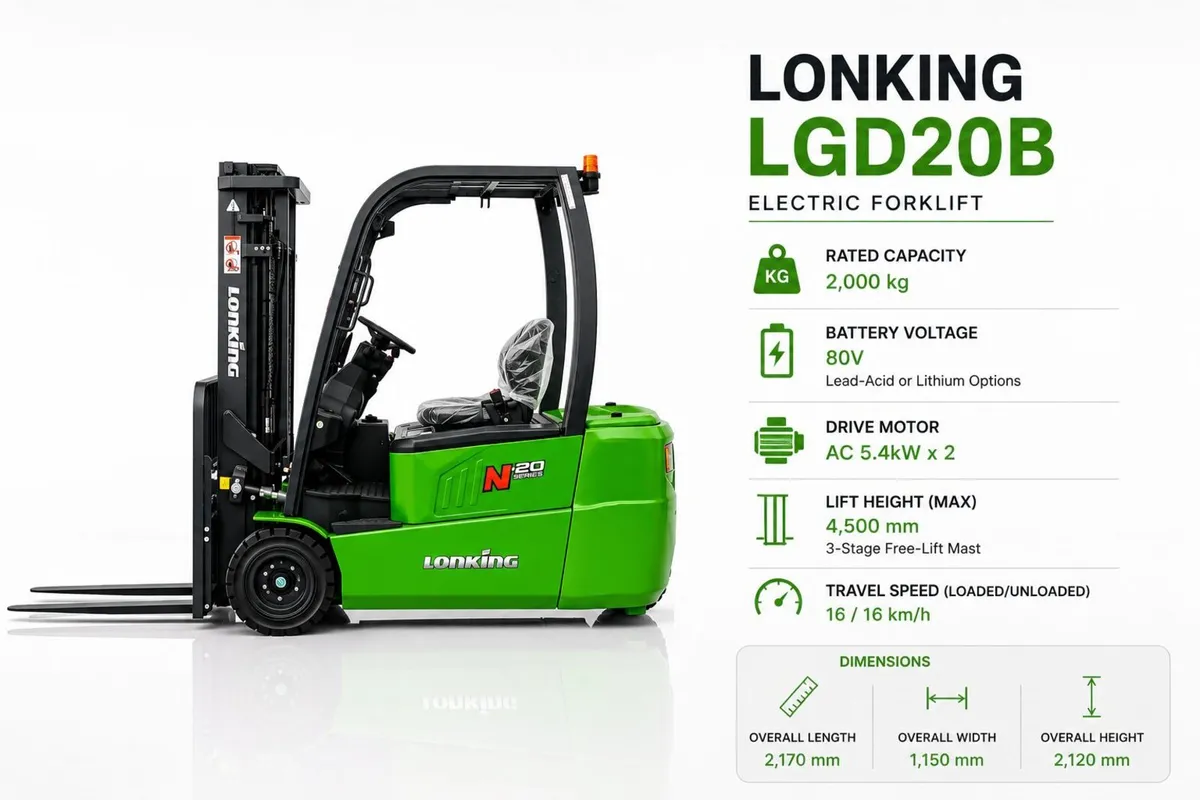 Lonking LG20B Electric Forklift – 2,000kg Capacity - Image 4