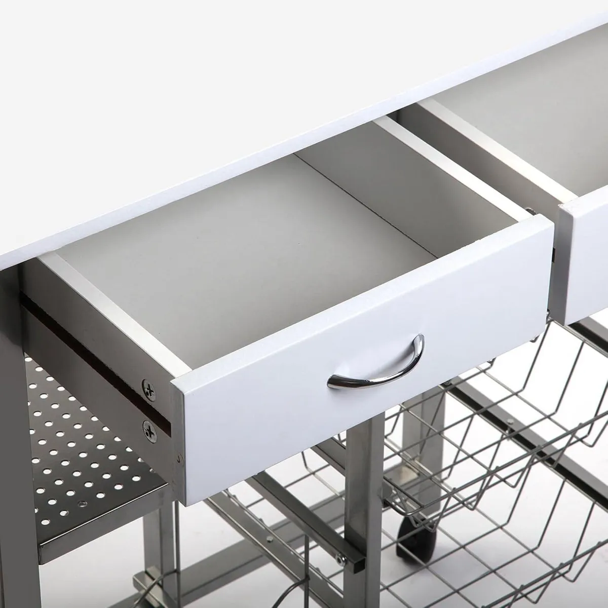 Kitchen Trolley with Wheels Drawers and Bottle - Image 4