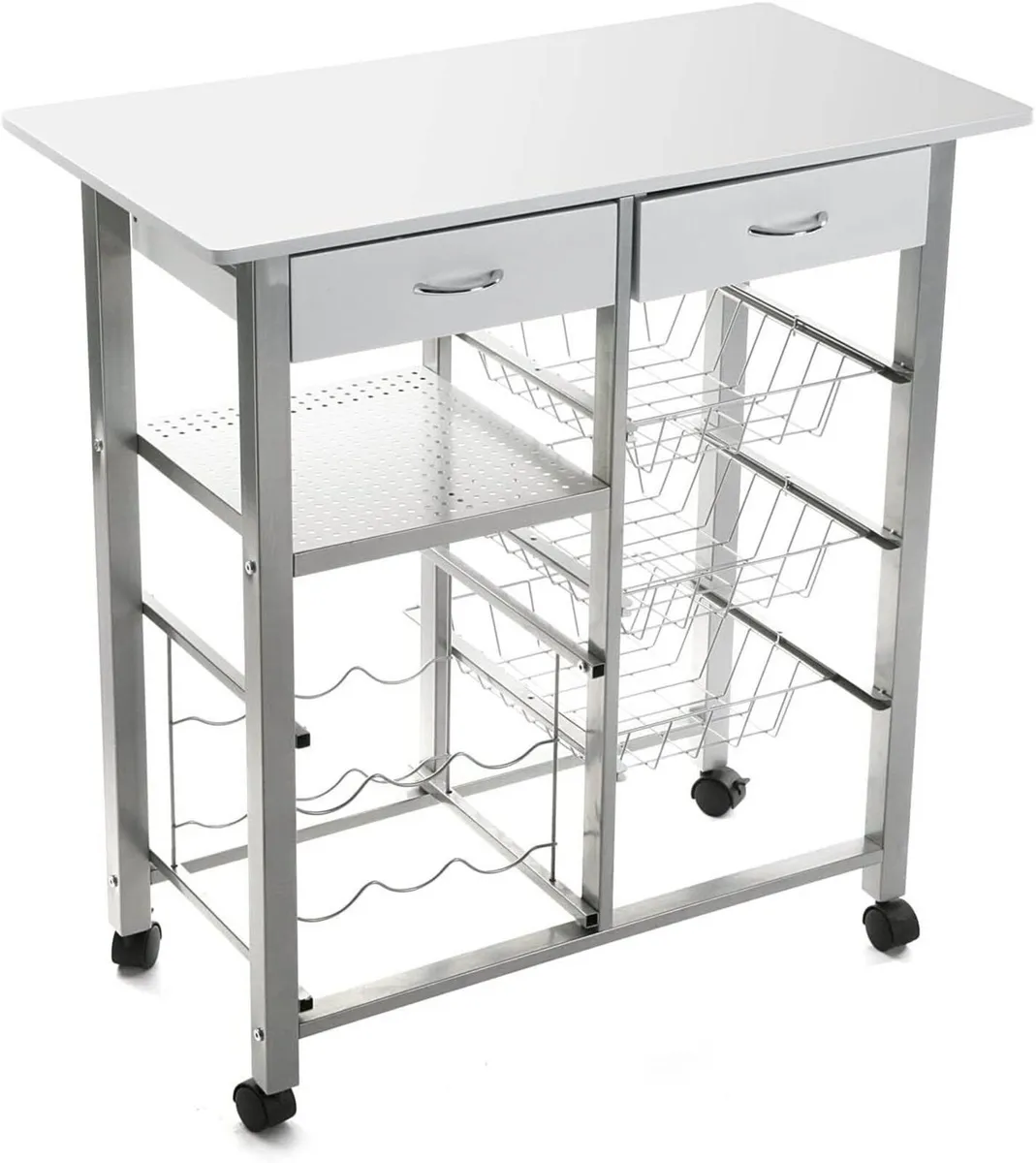 Kitchen Trolley with Wheels Drawers and Bottle - Image 1