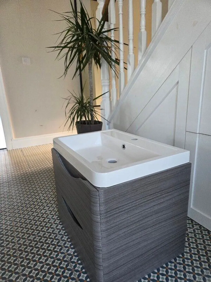 wall hung bathroom cabinet and sink - Image 2