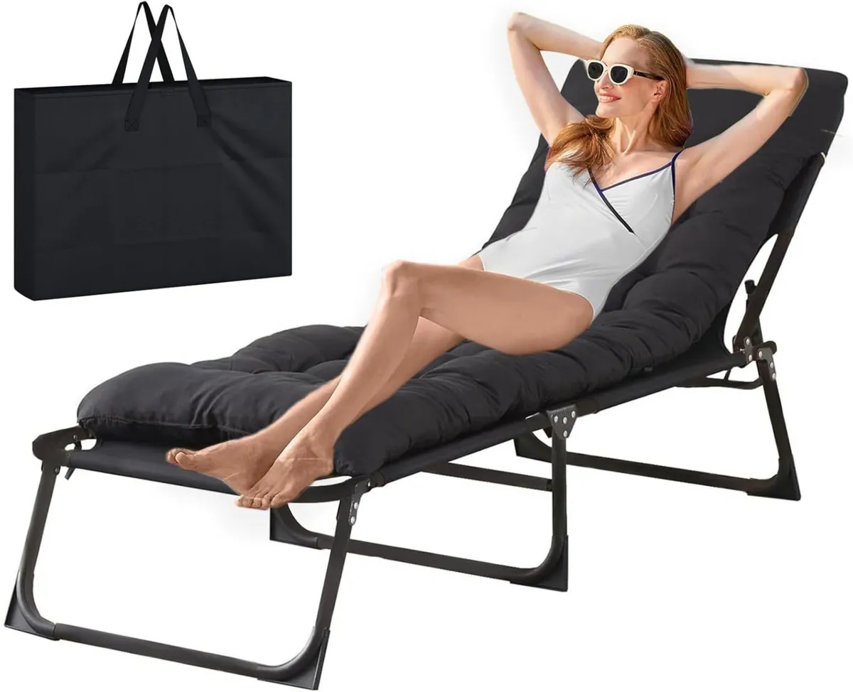 Heavy Duty Garden Sun Lounger with Bag Mattress - Image 1