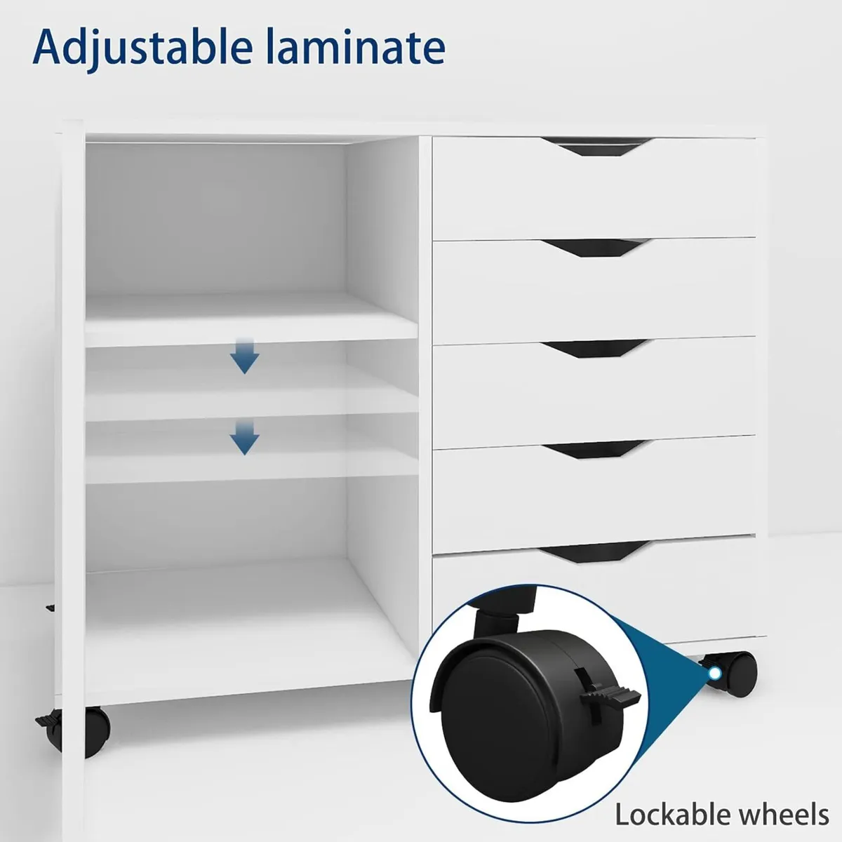 5 Drawer Wooden Mobile Filing Cabinet with Door - Image 3
