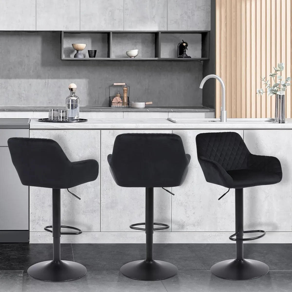 Bar Stools Height Adjustable Velvet Fabric Swivel - Image 2