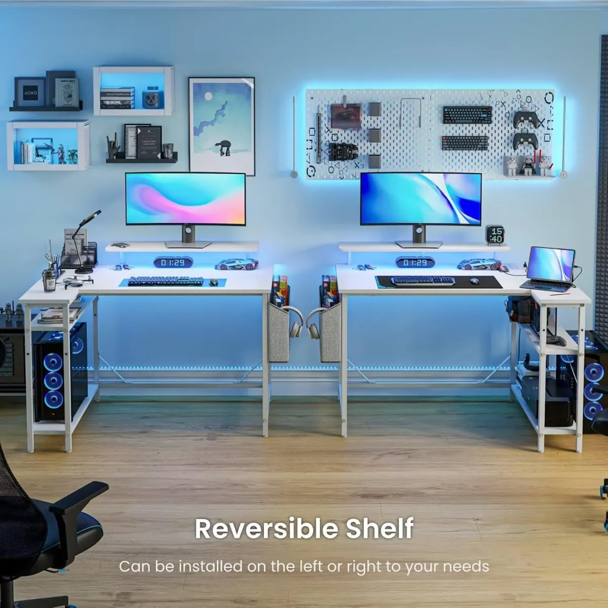 L Shaped Gaming Desk with LED Lights Power - Image 4