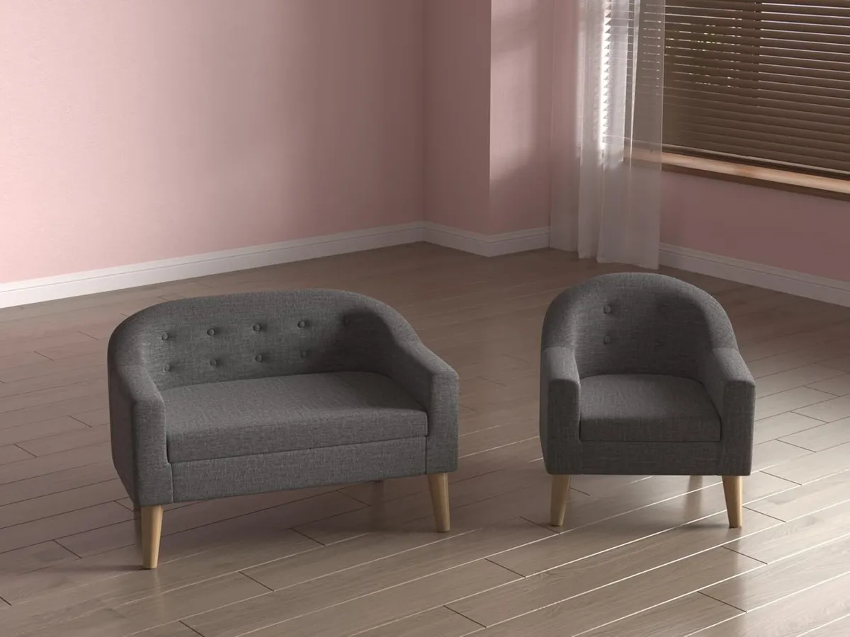 Linen Fabric Children Sofa Chair 2 Seater Wooden - Image 2