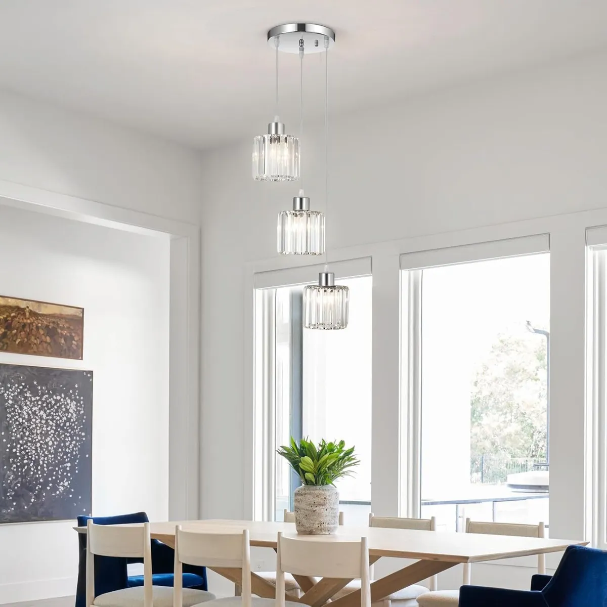 Crystal Pendant Ceiling 3 Light Chrome Kitchen - Image 3
