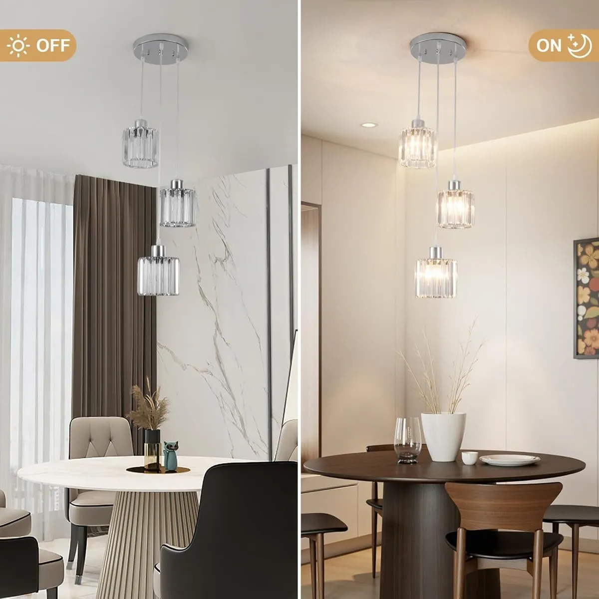Crystal Pendant Ceiling 3 Light Chrome Kitchen - Image 4