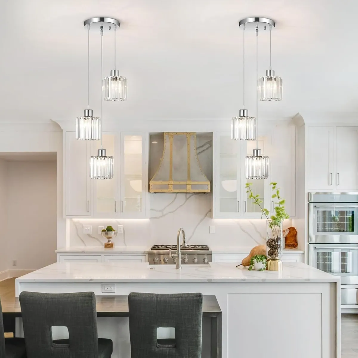 Crystal Pendant Ceiling 3 Light Chrome Kitchen - Image 2