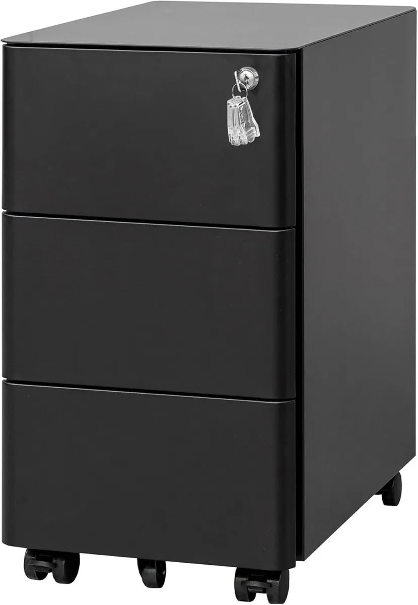 3-Drawer Metal Filing Cabinet on Wheels Fully - Image 1