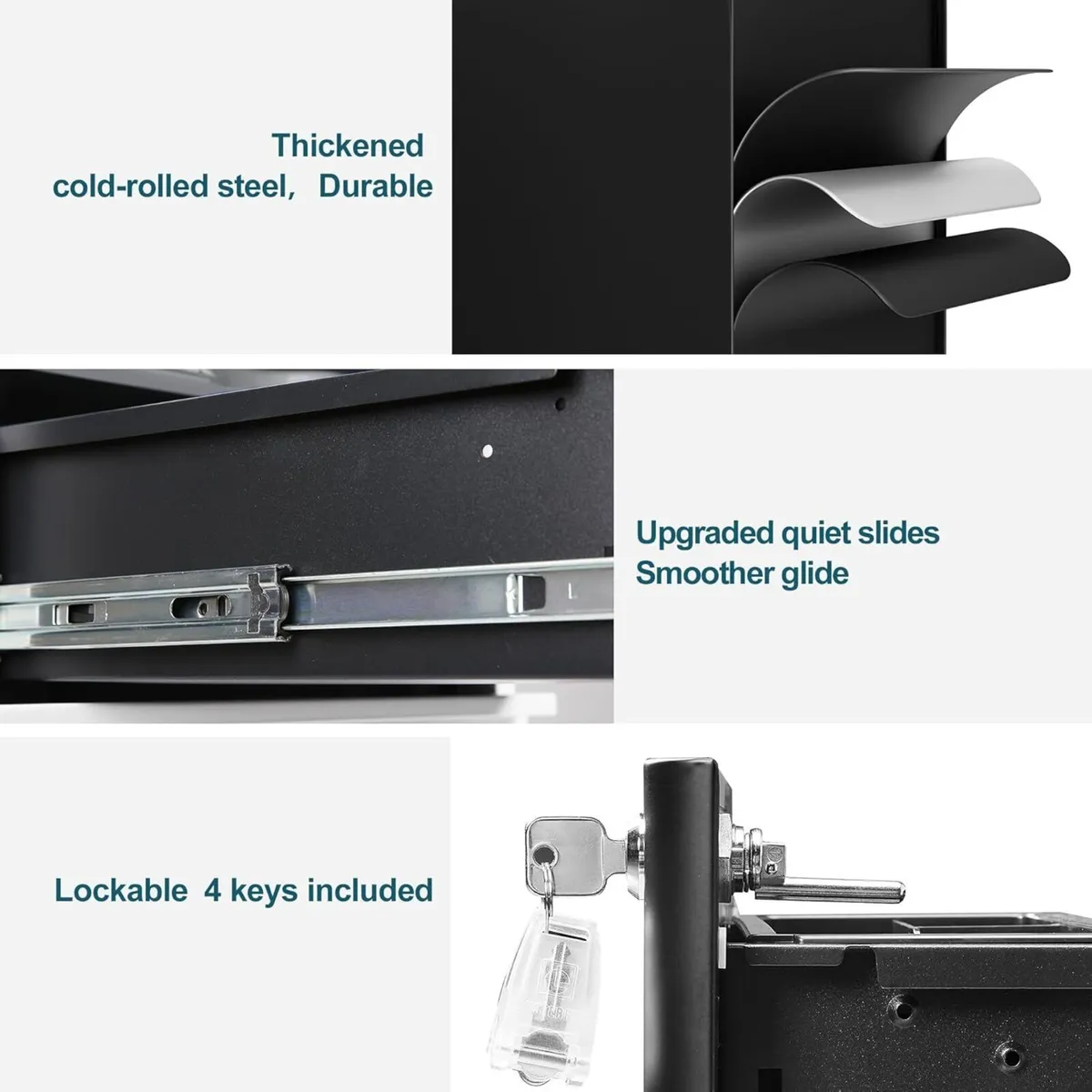 3-Drawer Metal Filing Cabinet on Wheels Fully - Image 4