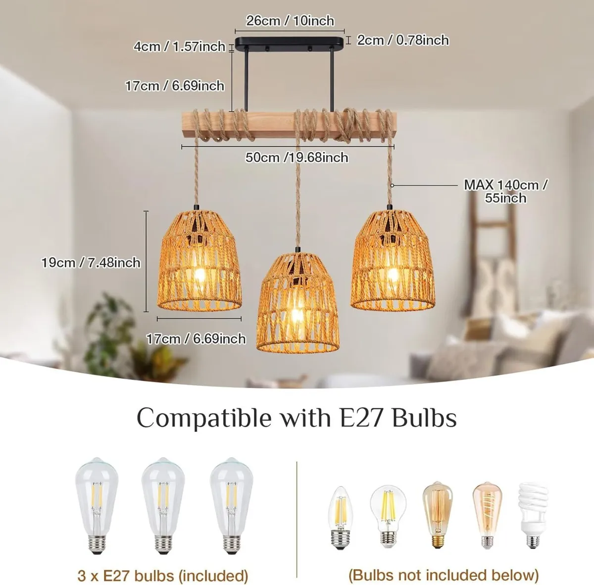 Rattan Pendant Light Kitchen Island Chandelier - Image 2
