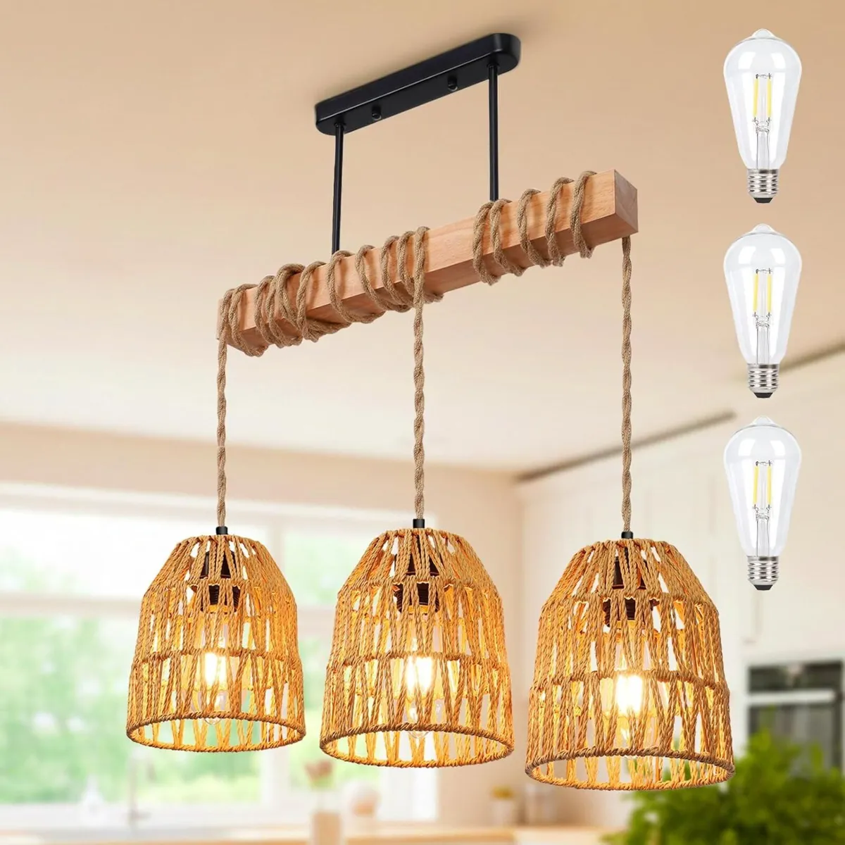 Rattan Pendant Light Kitchen Island Chandelier - Image 1