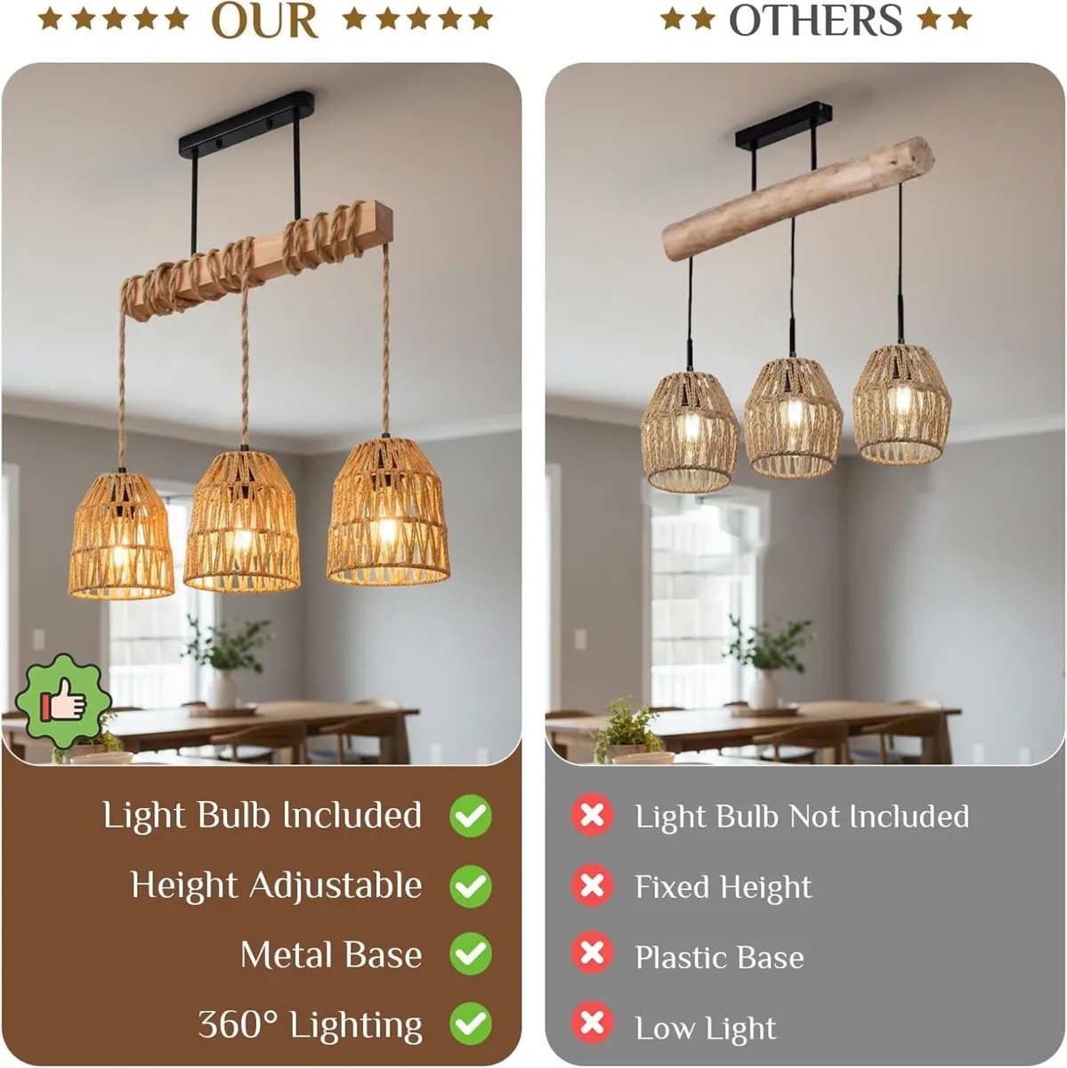 Rattan Pendant Light Kitchen Island Chandelier - Image 4