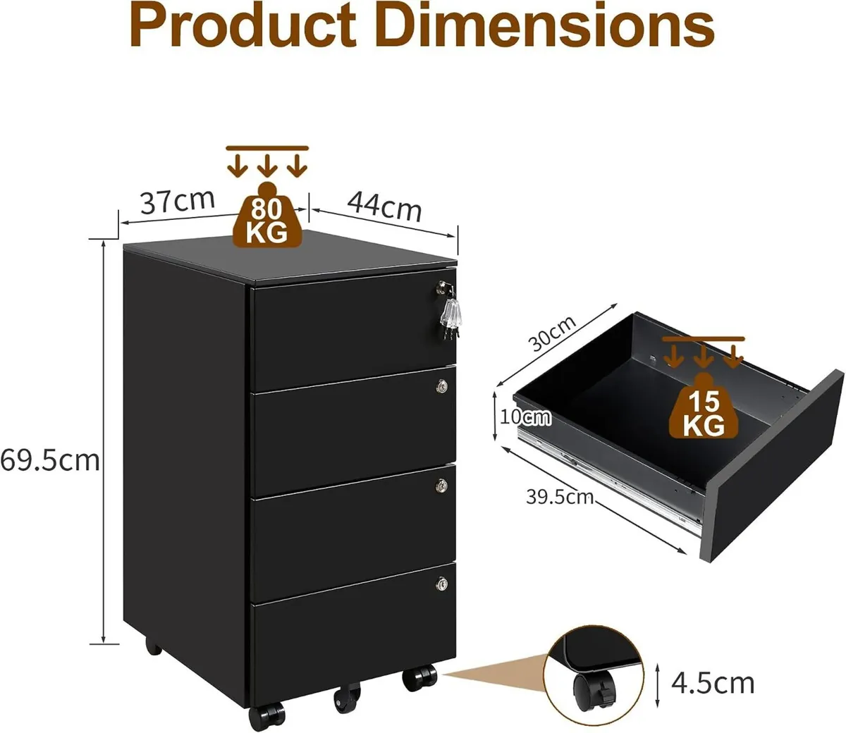Mobile File Ccabinet Filing Cabinet with 4 Lock - Image 3