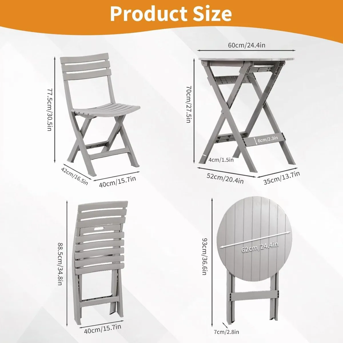 Plastic Folding Bistro Set Patio Portable (3 - Image 2