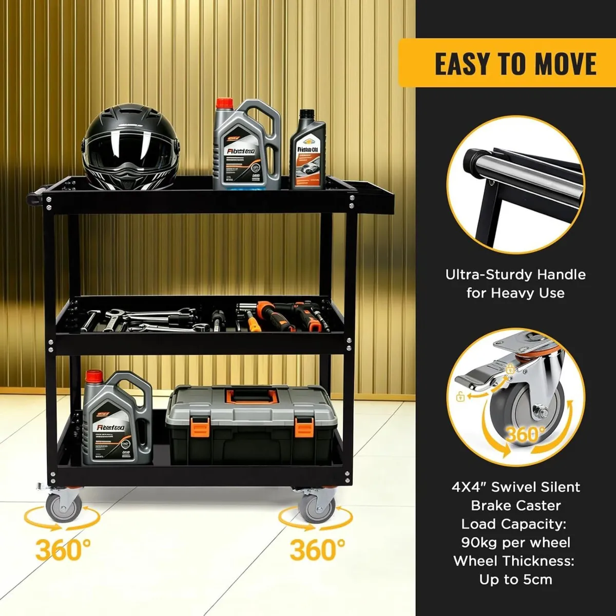 3-Tier Extra-Large Heavy-Duty Rolling Tool Cart - Image 3
