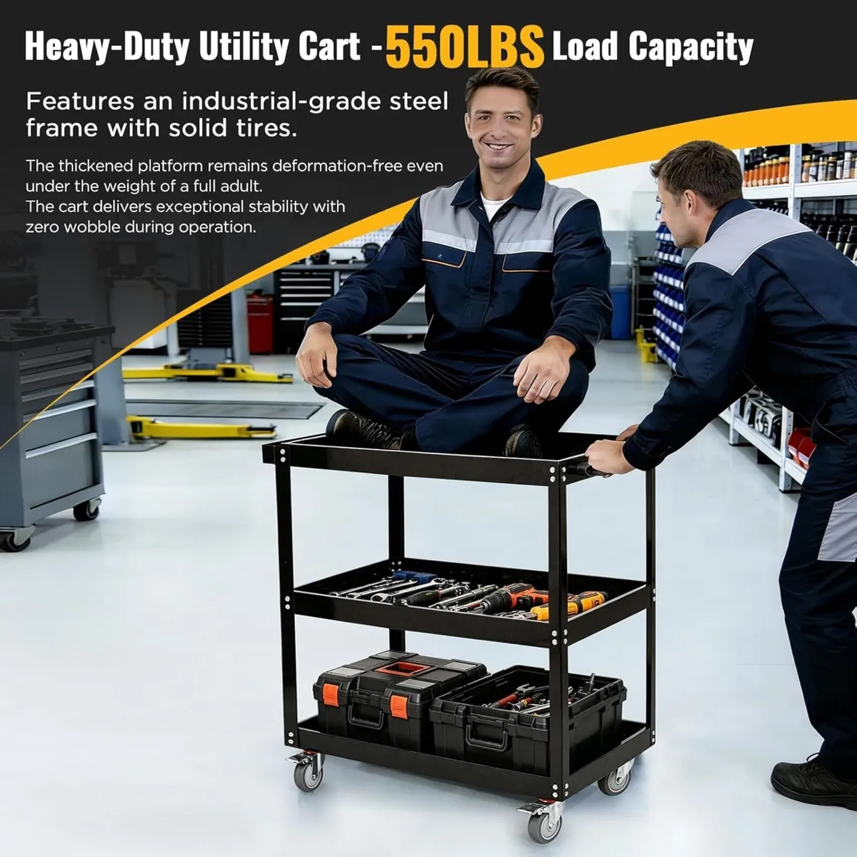 3-Tier Extra-Large Heavy-Duty Rolling Tool Cart - Image 4