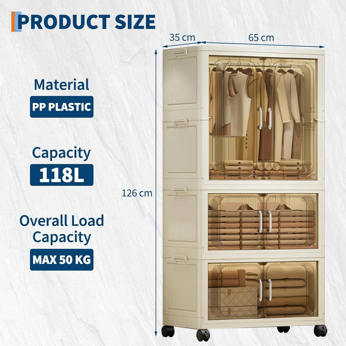 Portable Folding Wardrobe 1 Hanging + 2 Boxes - Image 2